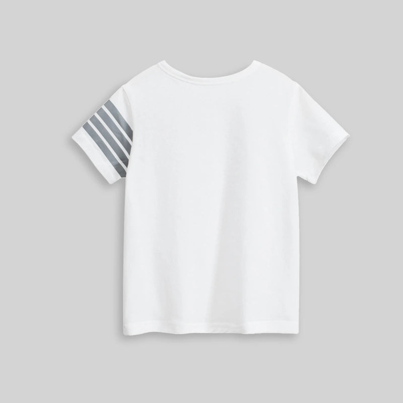 Boys White T-Shirt With Stripes on Sleeve Tshirts