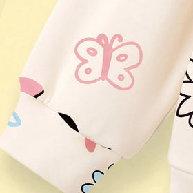 Girls Off White Floral Print Long Sleeve Hoodie Sweatshirts & Hoodies