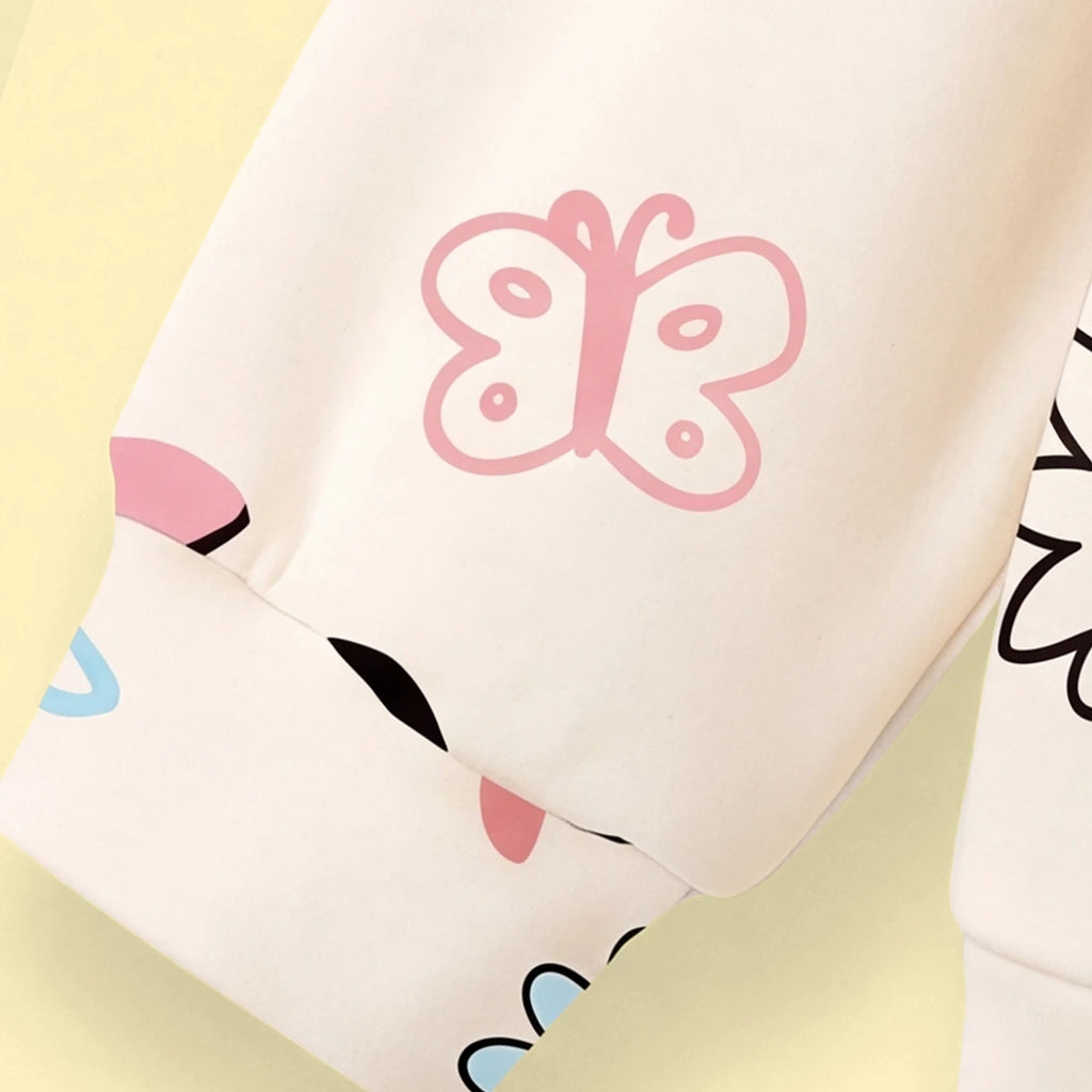 Girls Off White Floral Print Long Sleeve Hoodie Sweatshirts & Hoodies
