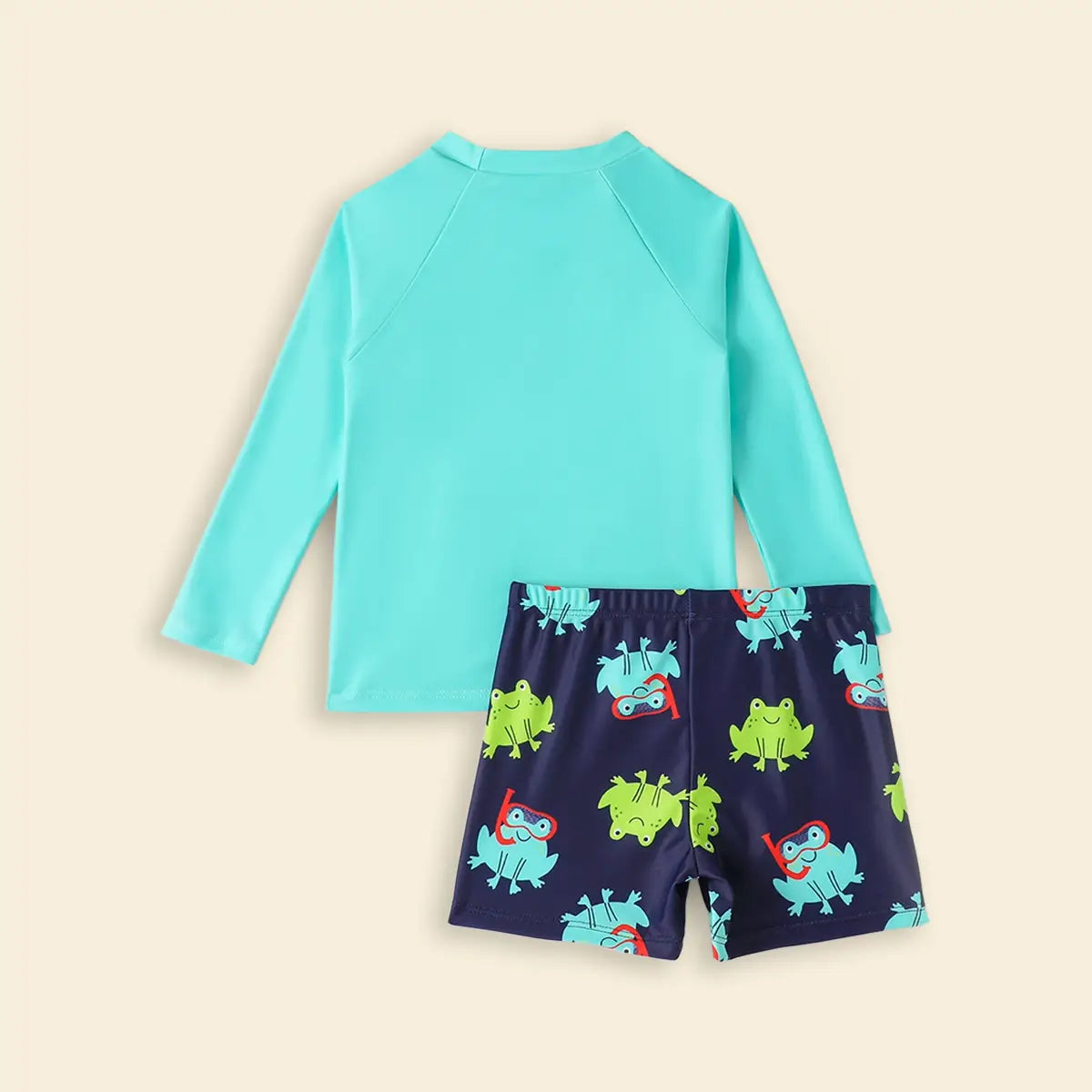 Boys Teal Frog Printed Long Sleeves T-Shirt & Shorts Swimsuit Sets Sets