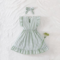Girls Green Checked Fit & Flare Summer Casual Dress Casual Dresses