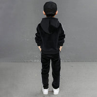 Boys Black Three Side Stripes Hooded Zip-up Jacket With Jogger Sets Sets