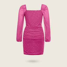 Girls Pink Sequined Long Sleeves Square Neck Bodycon Dress Party Dresses