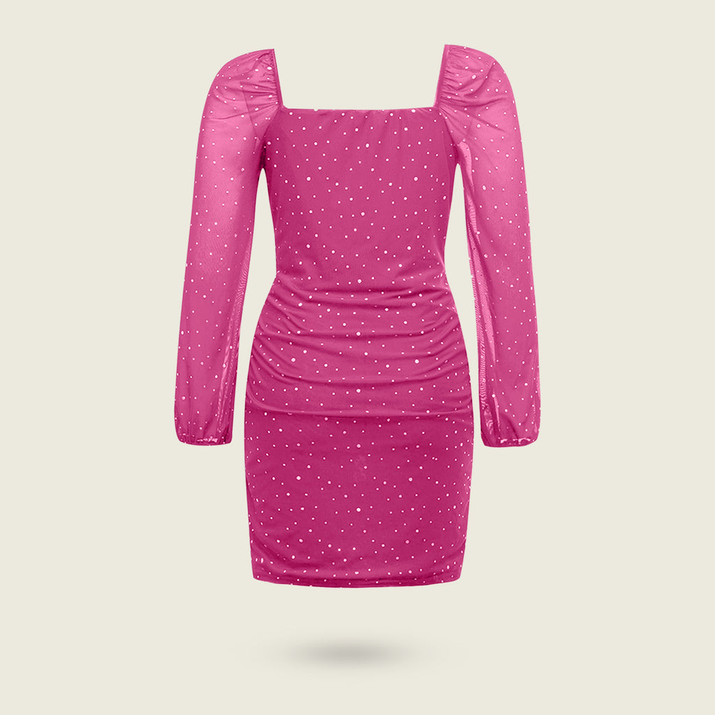 Girls Pink Sequined Long Sleeves Square Neck Bodycon Dress Party Dresses