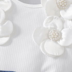 Girls White Floral Applique Sleeveless Top With Denim Skirt Sets 2 pc. Sets