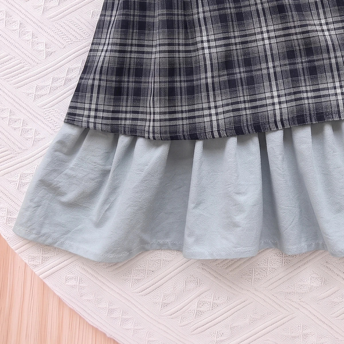 Girls Light Blue Sleeveless Checked A-line Dress Casual Dresses
