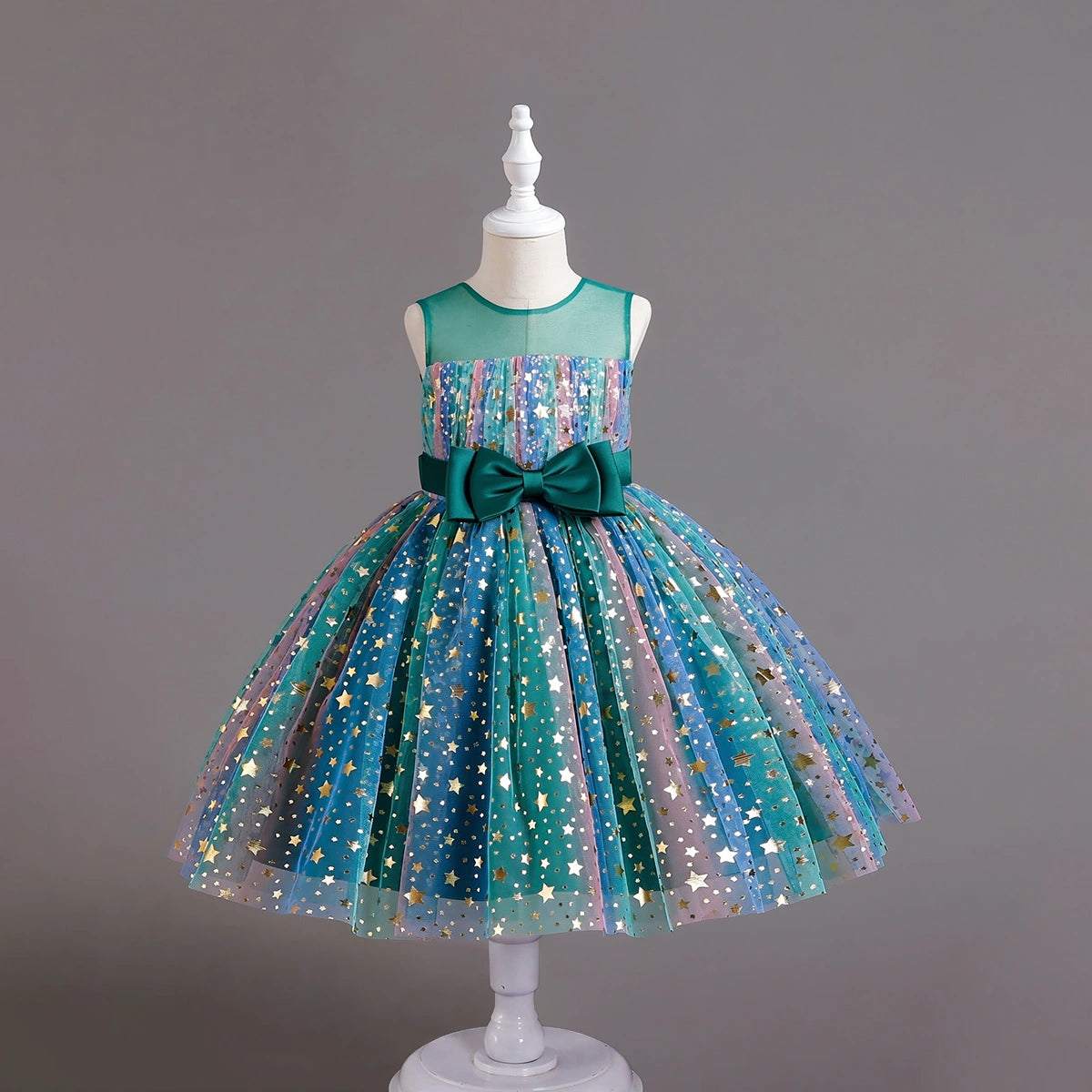 Girls Green Star Foil Print Sleeveless Fit & Flare Party Wear Dress Party Dresses Green 2-3 Y
