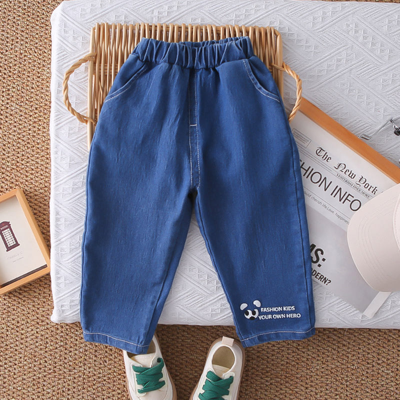 Boys Pink Stripes Fruits Applique Shirt With Denim Pants Set 2 pc. Sets