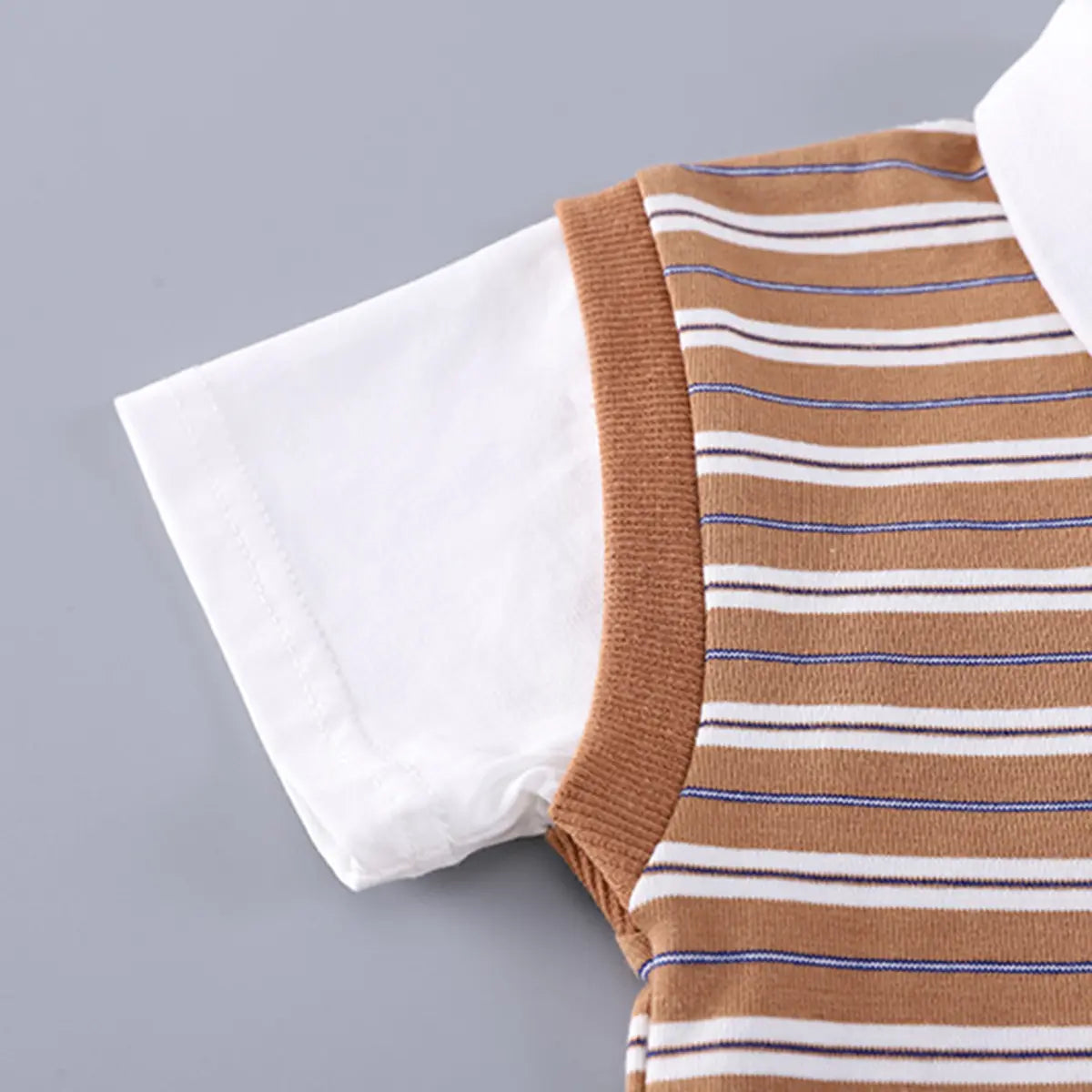 Boys Brown Striped Short Sleeve Polo T-Shirt With Denim Shorts Sets 2 pc. Sets