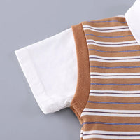 Boys Brown Striped Short Sleeve Polo T-Shirt With Denim Shorts Sets 2 pc. Sets