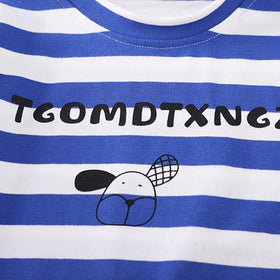 Boys Blue Stripes Short Sleeve T-Shirt And Dungaree Set With Teddy Applique 2 pc. Sets