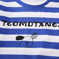 Boys Blue Stripes Short Sleeve T-Shirt And Dungaree Set With Teddy Applique 2 pc. Sets