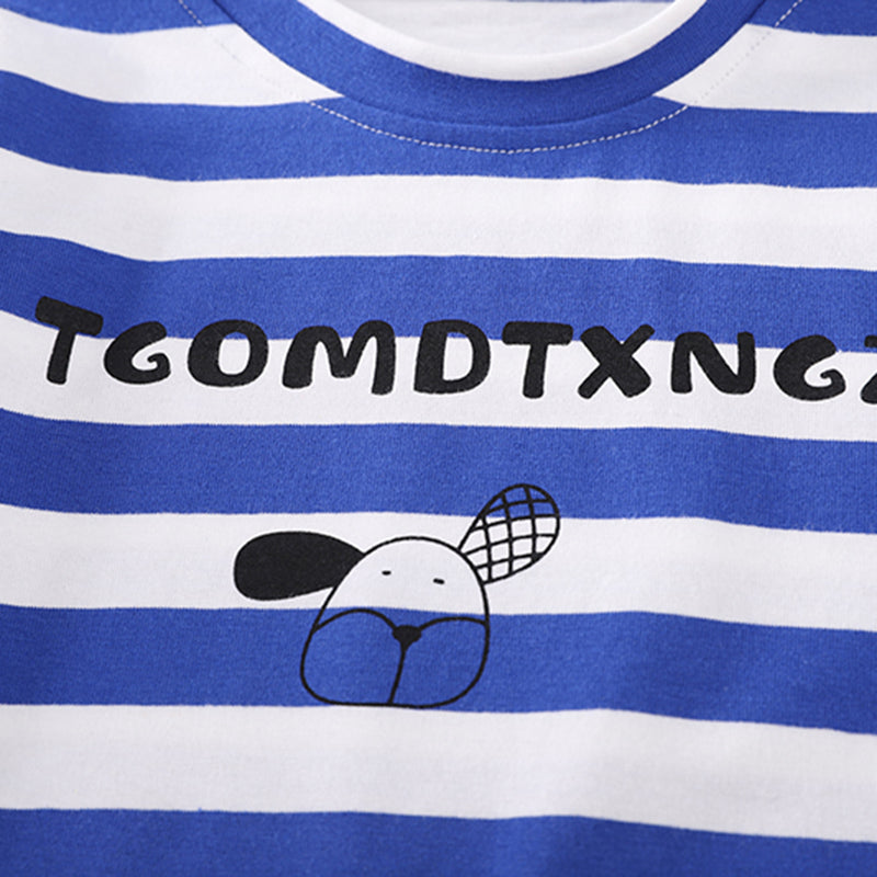 Boys Blue Stripes Short Sleeve T-Shirt And Dungaree Set With Teddy Applique 2 pc. Sets