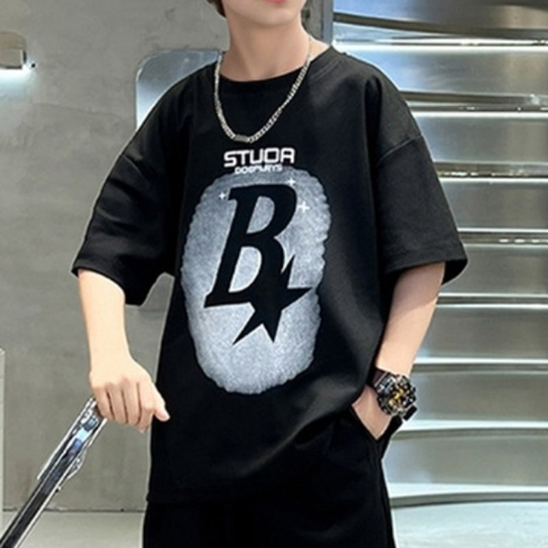 Boys Black Star Printed Summer Oversized T-Shirt With Shorts Set 2 pc. Sets