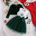 Girls Green Graphics Printed Fit & Flare Dress With Long Sleeves Shrug Casual Dresses Green 3-4 Y