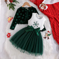 Girls Green Graphics Printed Fit & Flare Dress With Long Sleeves Shrug Casual Dresses Green 3-4 Y