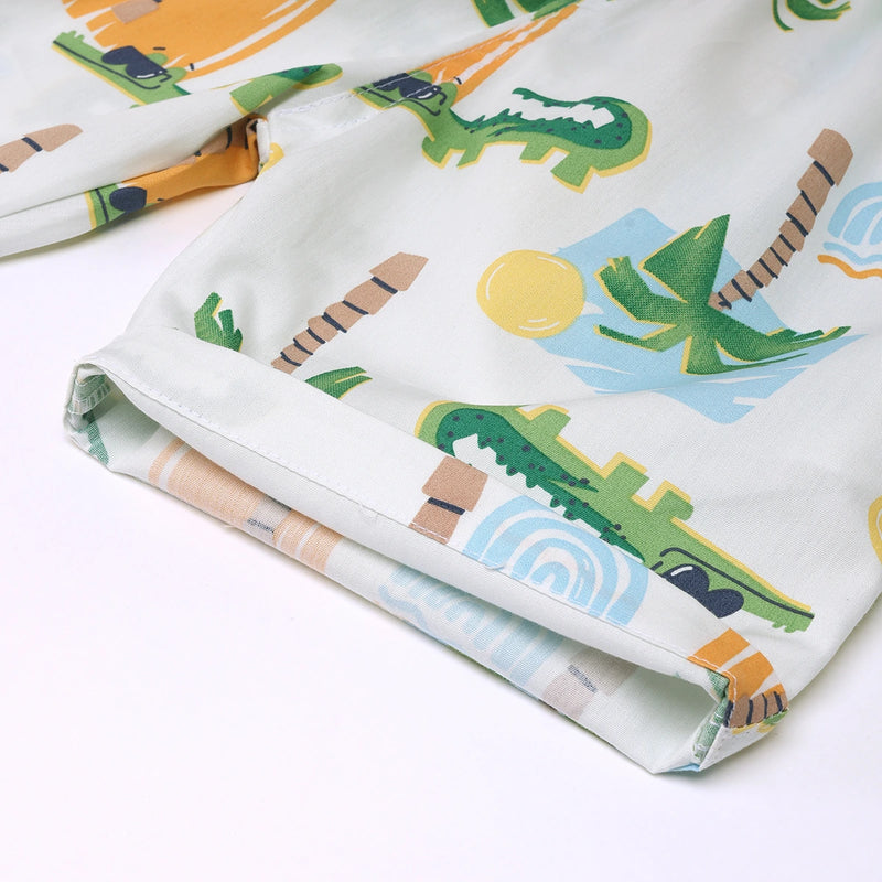 Boys White Tropical Print Shirt With Graphic T-Shirt And Elasticated Shorts Sets 3 pc. Sets