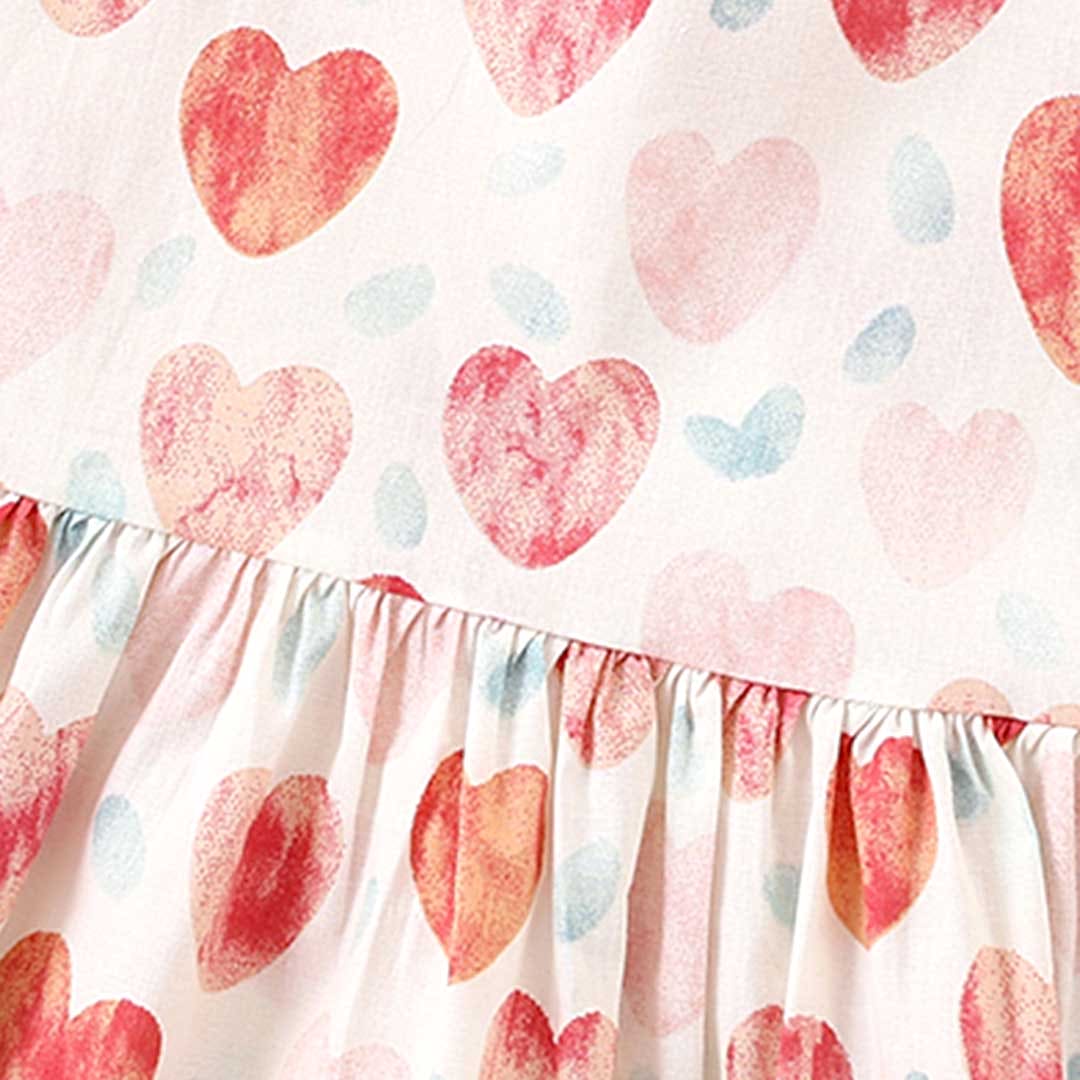 Girls Heart Print Short Sleeves Dress Casual Dresses   