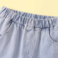 Girls Light Blue Floral Lace Hem Wide-Leg Denim Jeans Pants