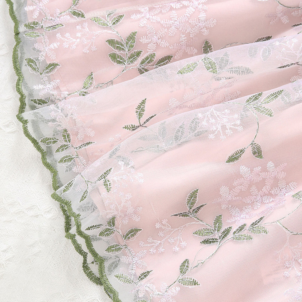Girls Pink Shoulder Strap Crop Top With Floral Embroidered Skirt Set 2 pc. Sets