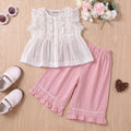 Girls Striped Ruffle Top With Light Pink Capri Sets 2 pc. Sets Light Pink 1-2 Y