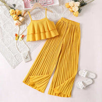 Girls Sleeveless Crop Top With Straight Fit Pants Sets 2 pc. Sets Yellow 8-9 Y 