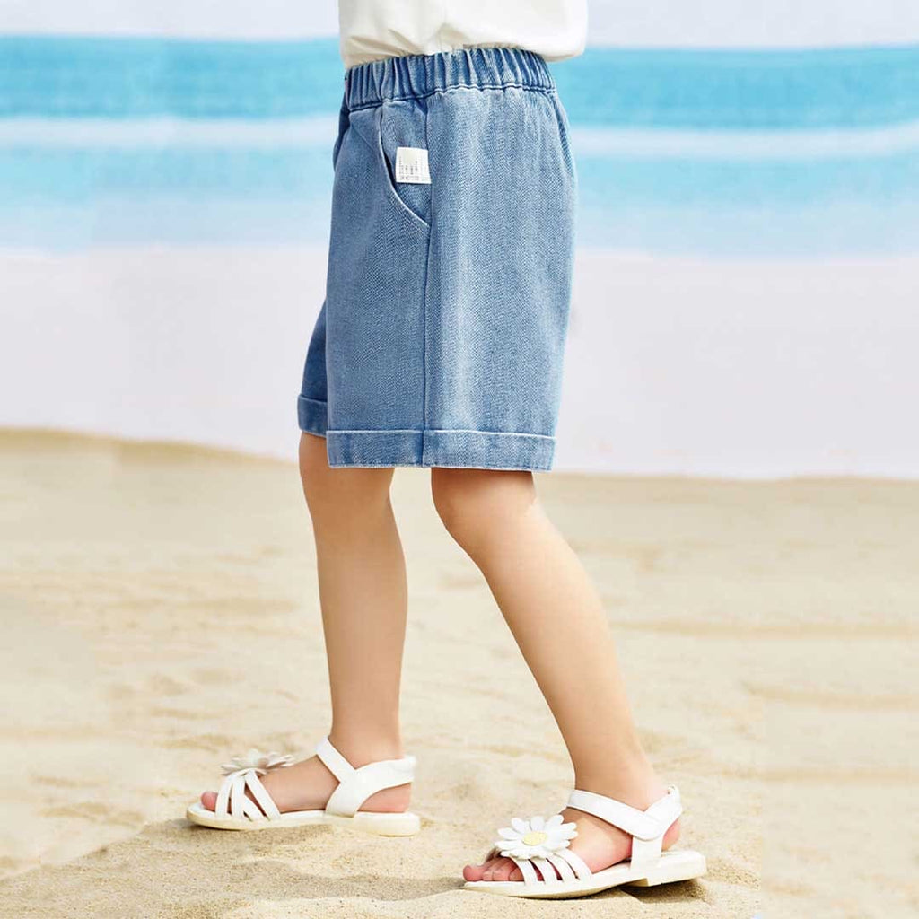 Girls Elasticated Light Wash Denim Shorts Shorts   