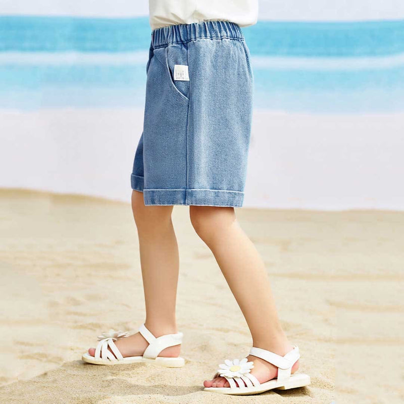 Girls Elasticated Light Wash Denim Shorts Shorts   