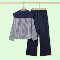 Girls Blue Striped Shirt with Scarf and Straight Fit Pants Sets Sets