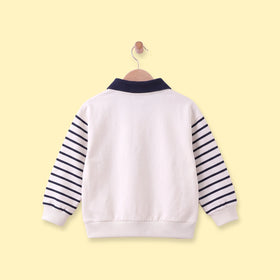 Boys White Striped Long Sleeve Polo Sweatshirt Sweatshirts & Hoodies