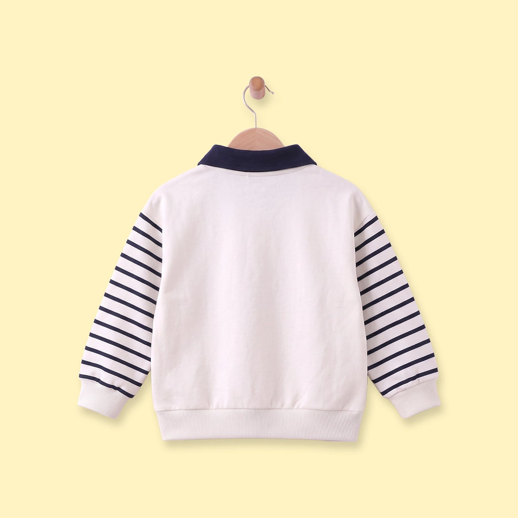 Boys White Striped Long Sleeve Polo Sweatshirt Sweatshirts & Hoodies