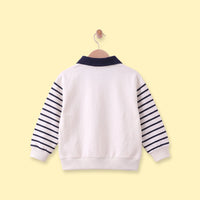 Boys White Striped Long Sleeve Polo Sweatshirt Sweatshirts & Hoodies
