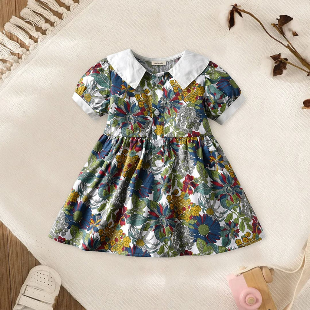 Girls Blue Peter Pan Collar Fit & Flare Dress Casual Dresses Blue 1-2 Y 