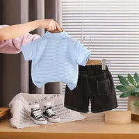 Boys Light Blue Checked Short Sleeves Shirt With Denim Shorts Set Sets