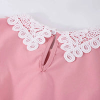 Girls Pink Solid Lace Neck Long Sleeves Fit & Flare Midi Dress Casual Dresses
