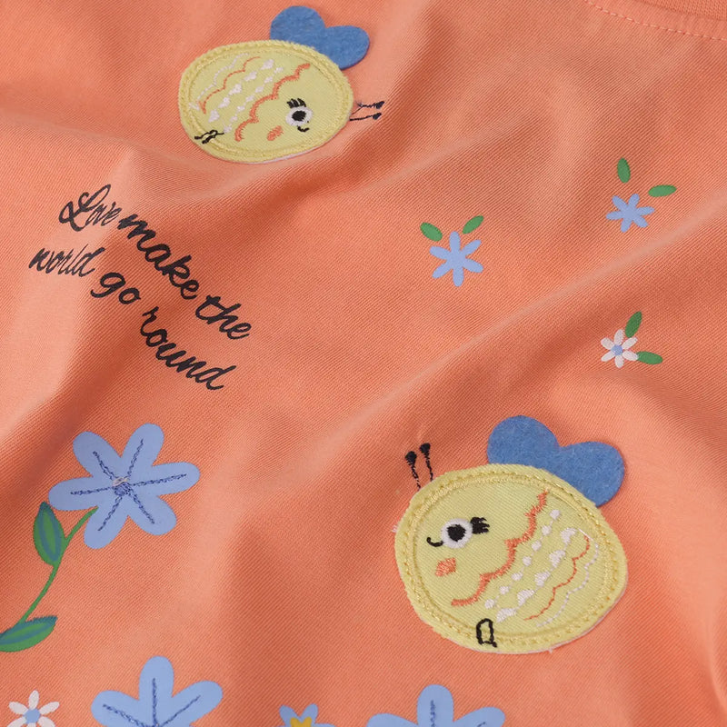 Girls Orange Floral Print Short Sleeve T-Shirt With Striped Shorts Sets 2 pc. Sets