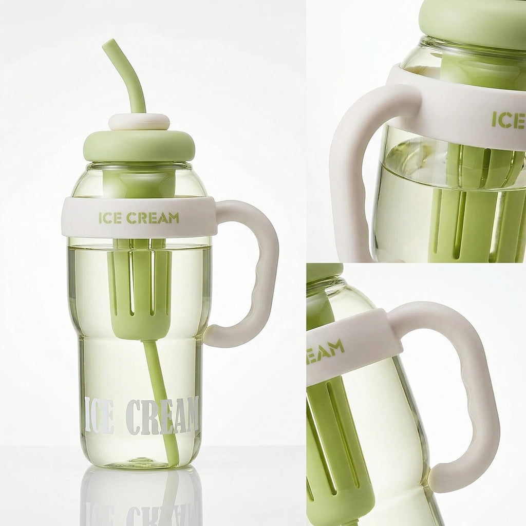 Green Reusable Water Bottle with Straw & Handle Trending Accessories
