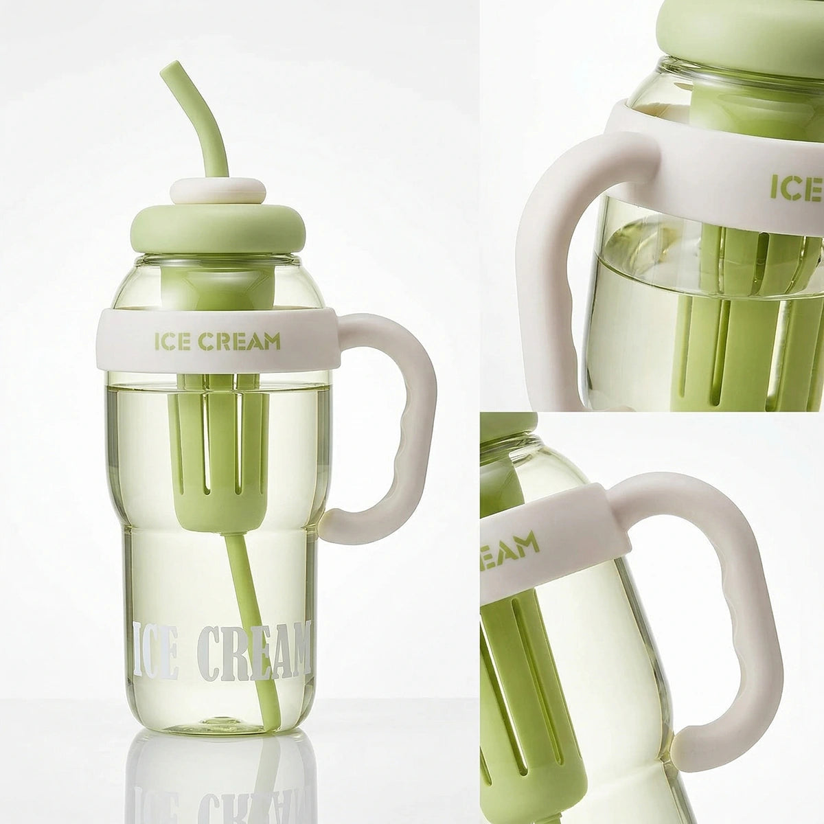 Green Reusable Water Bottle with Straw & Handle Trending Accessories