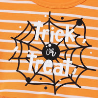 Girls Orange Striped Long Sleeve Fit & Flare Dress Casual Dresses