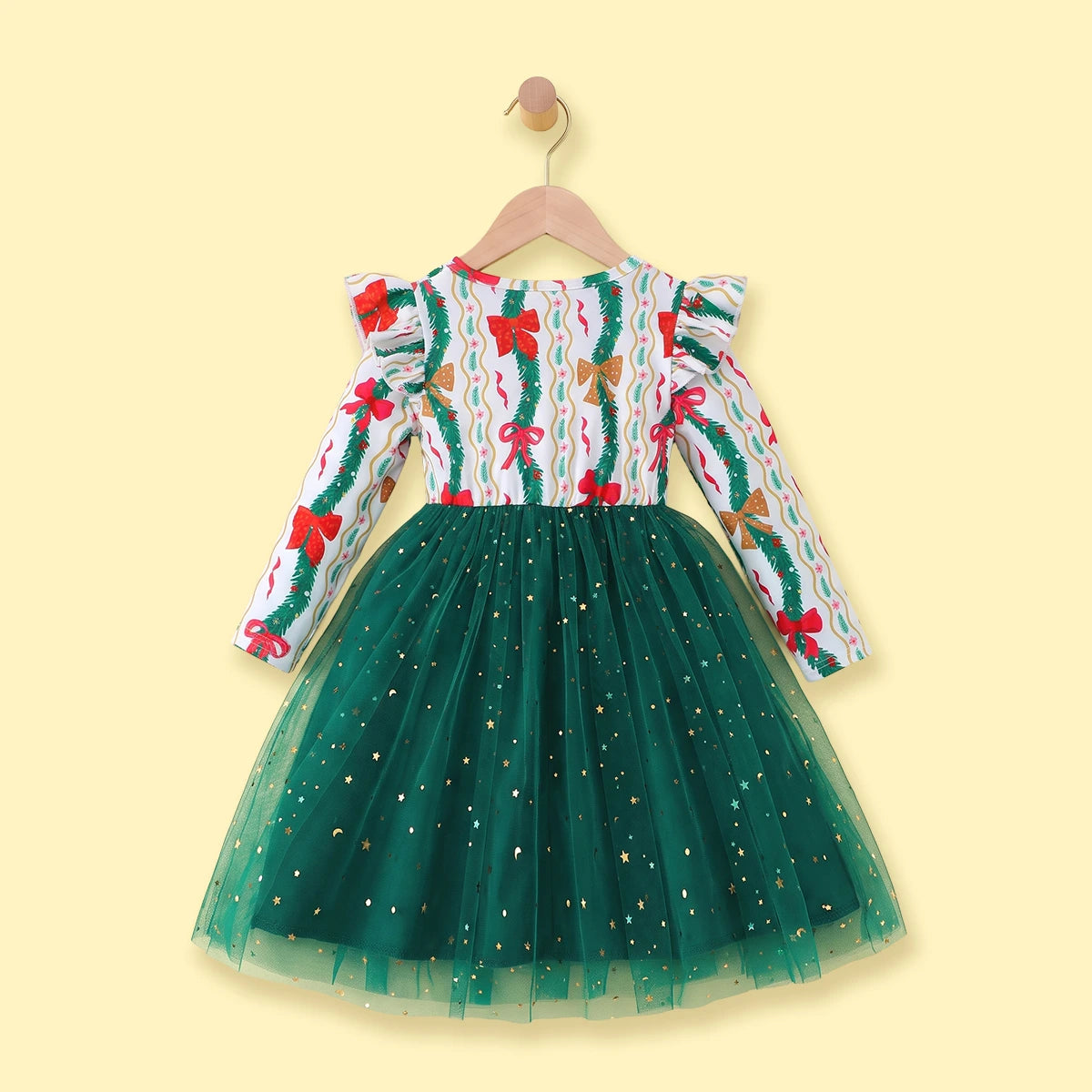 Girls Green Christmas Theme Printed Fit & Flare Dress Casual Dresses
