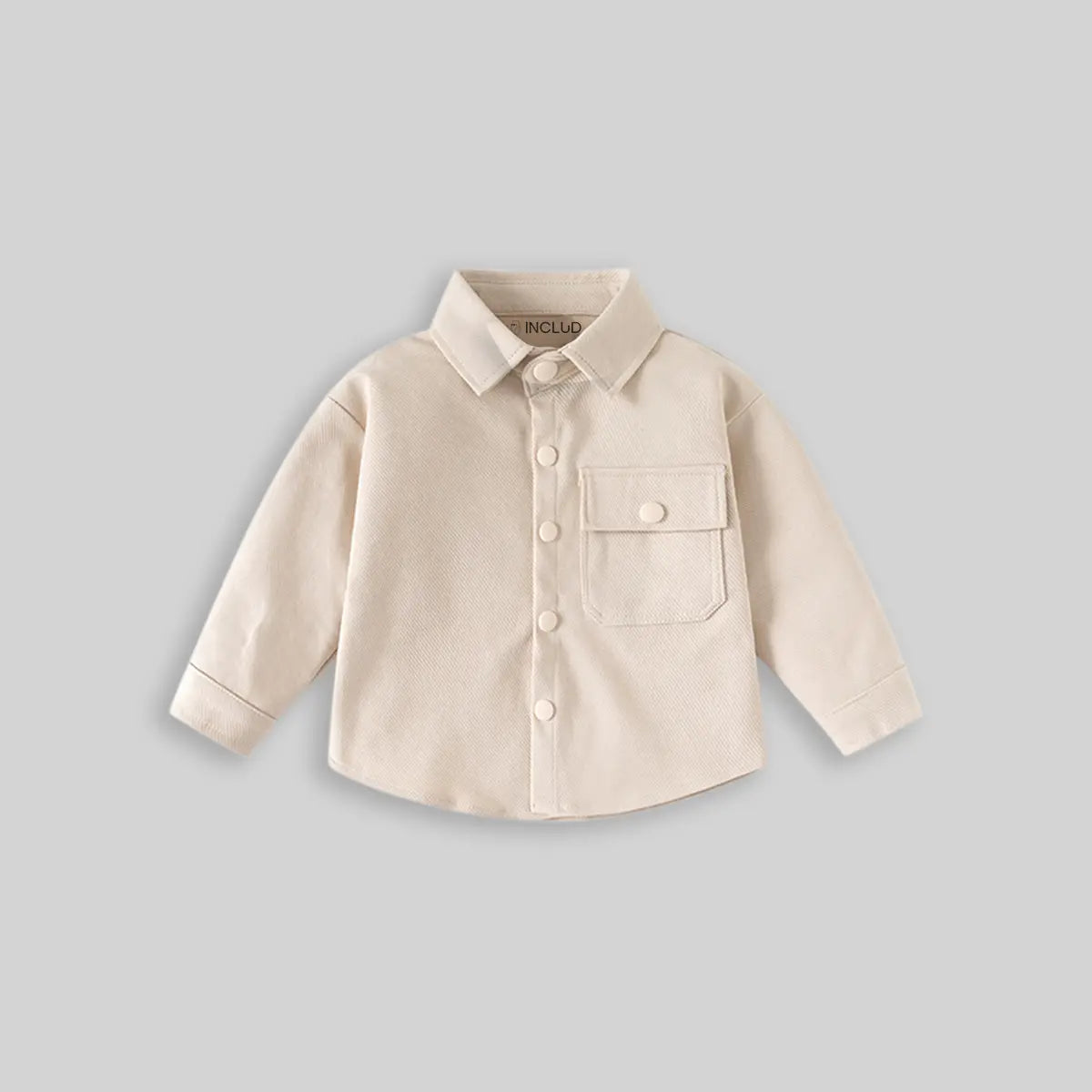 Boys Beige Textured Long Sleeve Shirt with Pocket Shirts