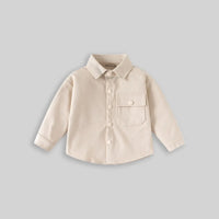 Boys Beige Textured Long Sleeve Shirt with Pocket Shirts
