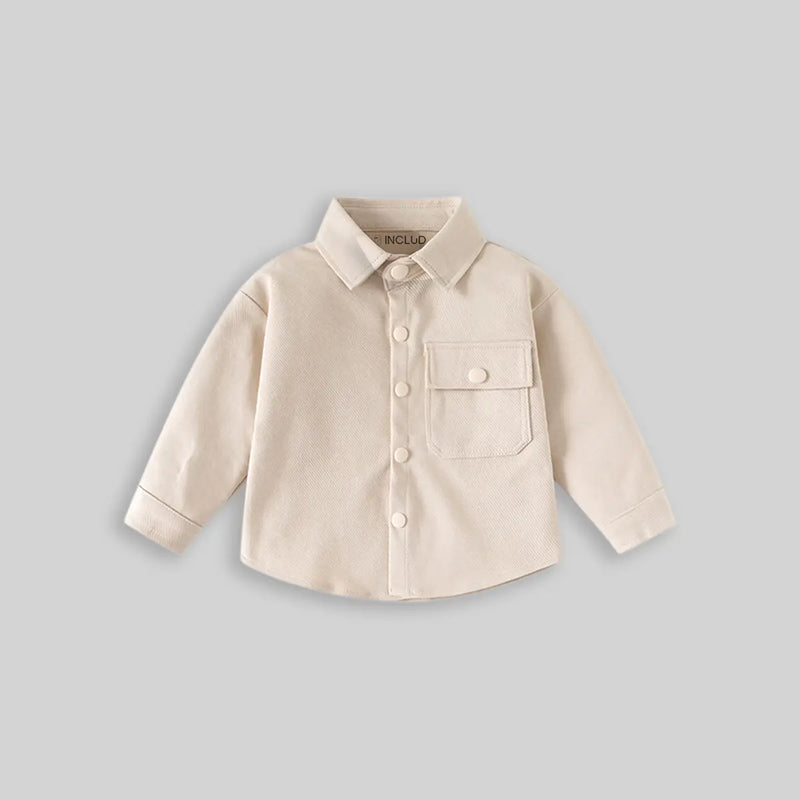 Boys Beige Textured Long Sleeve Shirt with Pocket Shirts