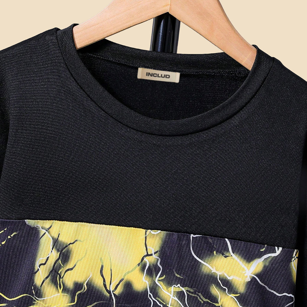 Boys Black Short Sleeves T-Shirt With Abstract Printed Shorts Set 2 pc. Sets
