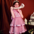 Girls Pink Embroidered Sleeveless Layered Party Dress With Bow Party Dresses Pink 2-3 Y