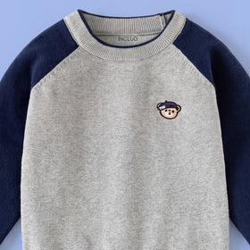 Boys Grey Bear Embroidered Raglan Sleeve Sweater Sweaters & Cardigans