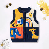 Girls Yellow Sweater Vest With Self-Design Animal Patterns