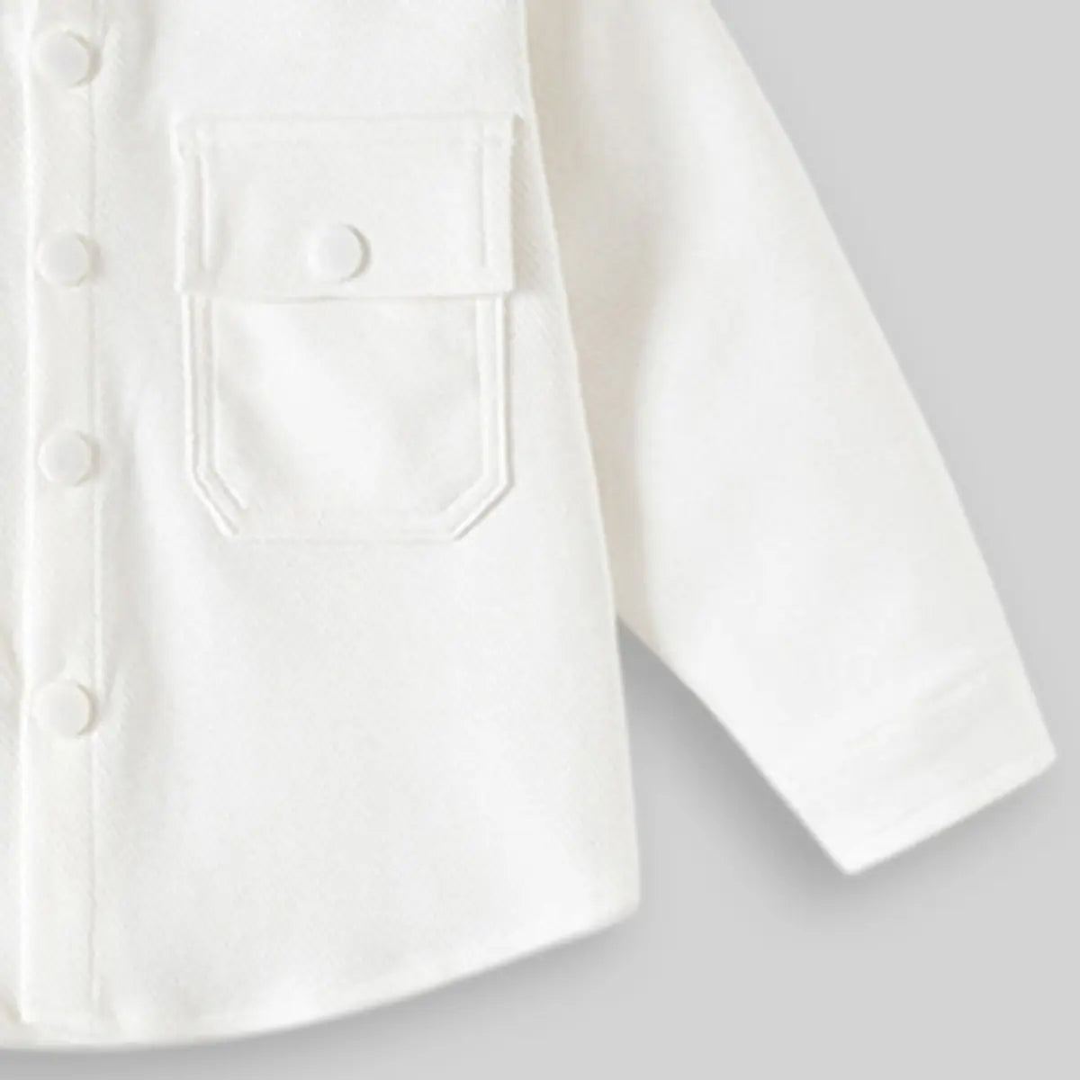 Boys White Textured Long Sleeve Shirt with Pocket Shirts