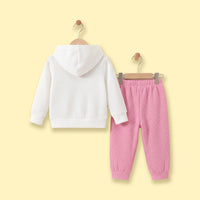 Girls White Flower Applique Hooded Sweatshirt With Joggers Sets Sets