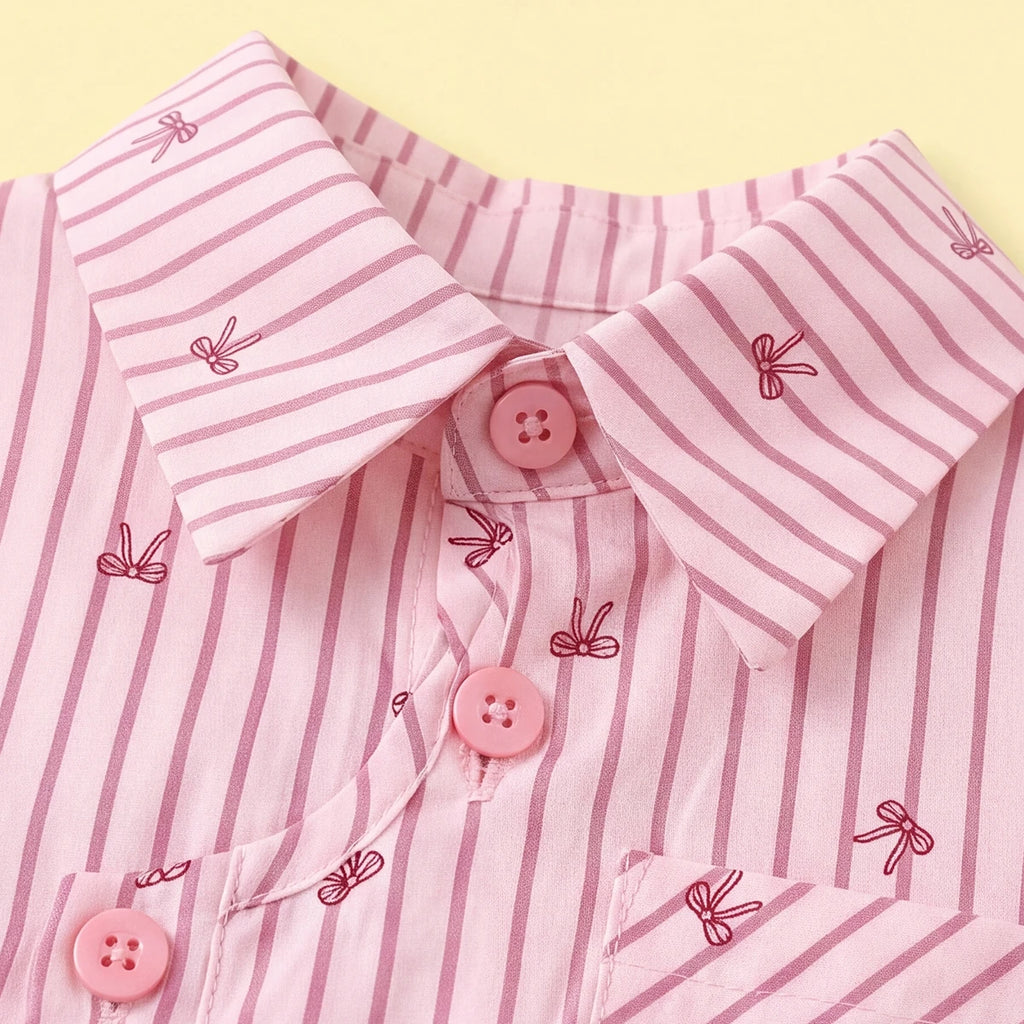 Girls Light Pink Striped Long Sleeve Shirt Shirts